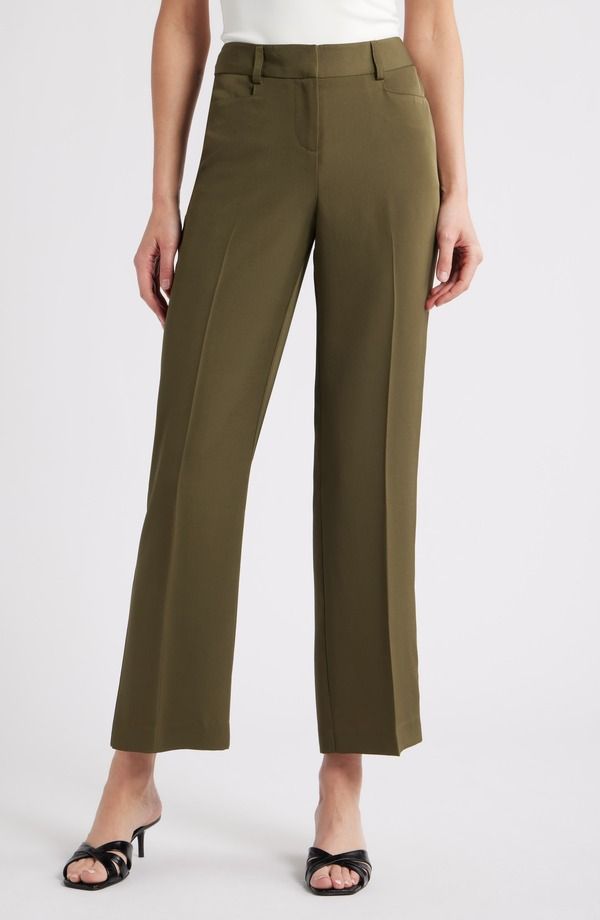 タハリエーエスエル レディース ボトムス レギンストレート パンツ Tahari ASL Brushed Woven Straight Leg Pants Olive オリーブ