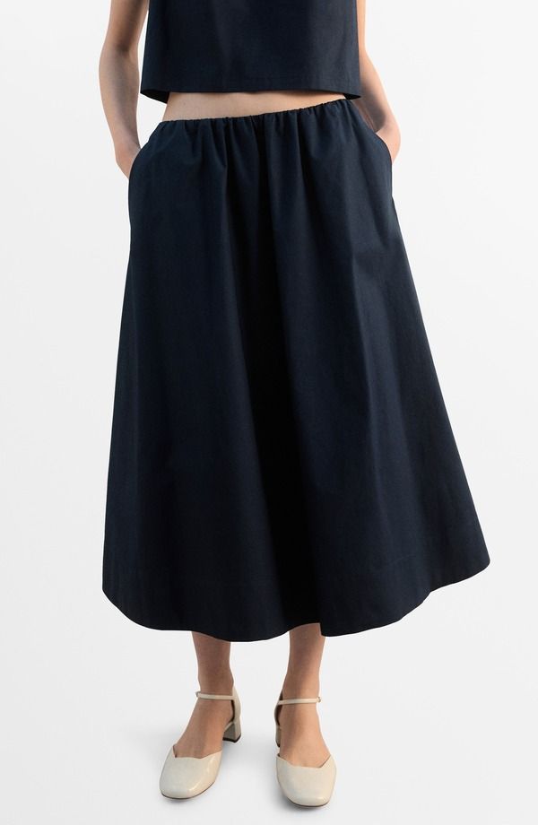 マンゴ レディース ボトムスカート ミディ コットン MANGO Cotton Midi Skirt Navy ネイビー