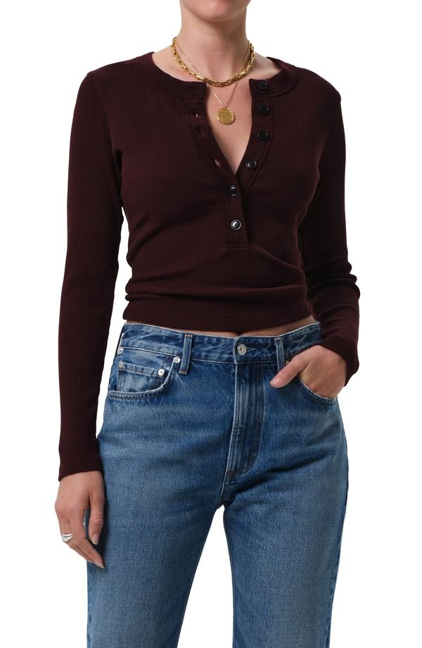 シチズンズ オブ ヒューマニティ レディース トップス シャツ Citizens of Humanity Varra Rib Henley Mahogany