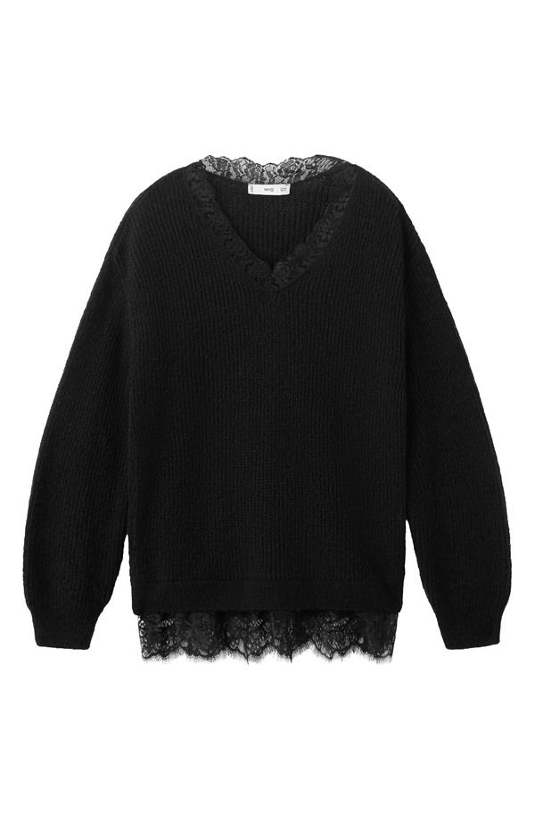 マンゴ レディース アウター パーカー・スウェット レーストリム セーター レース MANGO Lace Trim Rib Sweater Black ブラック