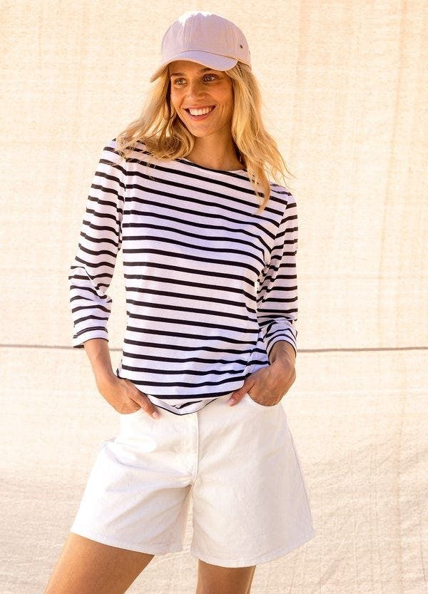 セイントジェームス レディース トップス シャツ Saint James GALATHEE II Sleeve Breton Striped Top WhiteNavy ホワイト