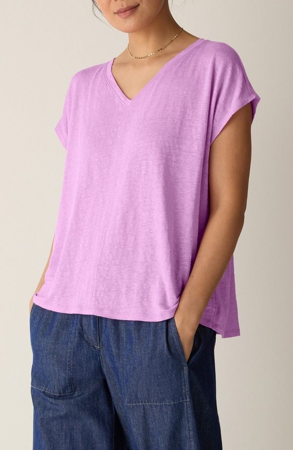 エイリーンフィッシャー レディース トップス Tシャツ Vネック リネン Eileen Fisher VNeck Organic Linen TShirt Bright Aster