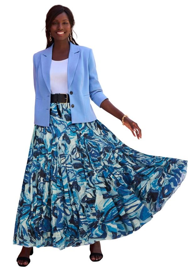 ジェシカロンドン レディース ボトムスカート マキシ Jessica London Flowing Crinkled Maxi Skirt Blue Floral Watercolor ブルー