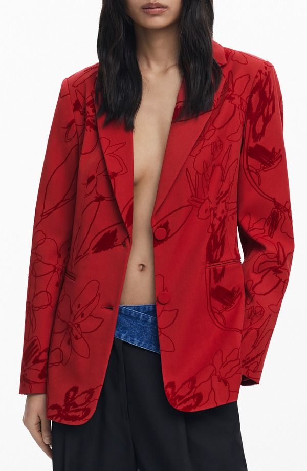 デジグアル レディース アウター ジャケット・ブルゾン フラワー柄 ブレザー フラワー Desigual Tonal Floral Blazer Orange Red レッド