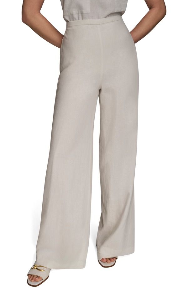 ダナ キャラン ニューヨーク レディース ボトムス レギンス ワイドレッグ パンツ リネン Donna Karanew York Linen Blend Wide Leg Pants Cream クリーム