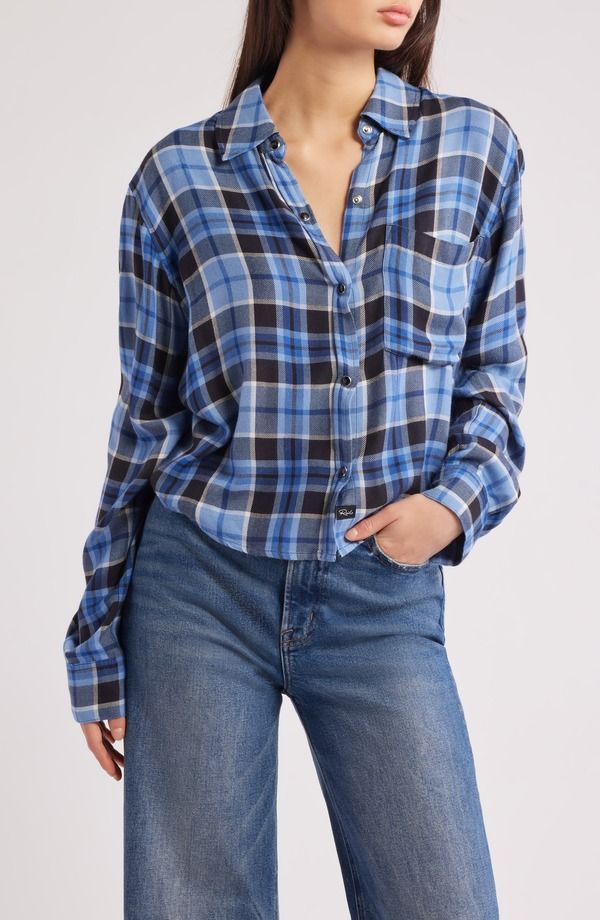レイルズ レディース トップス シャツ Rails Malin Windowpane Plaid SnapUp Shirt Midnight Blue White ホワイト