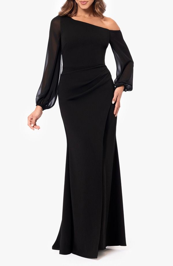 ベッツィアンドアダム レディース トップス ワンピース Betsy Adam Off the Shoulder Long Sleeve Gown Black ブラック
