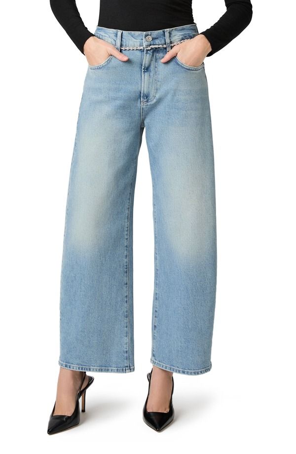 ペイジ レディース ボトムス デニムパンツ ワイドレッグ ハイウエスト アンクル ジーンズ PAIGE Arellia Rhinestone Detail High Waist Wide Leg Ankle Jeans Cosmic Embellished