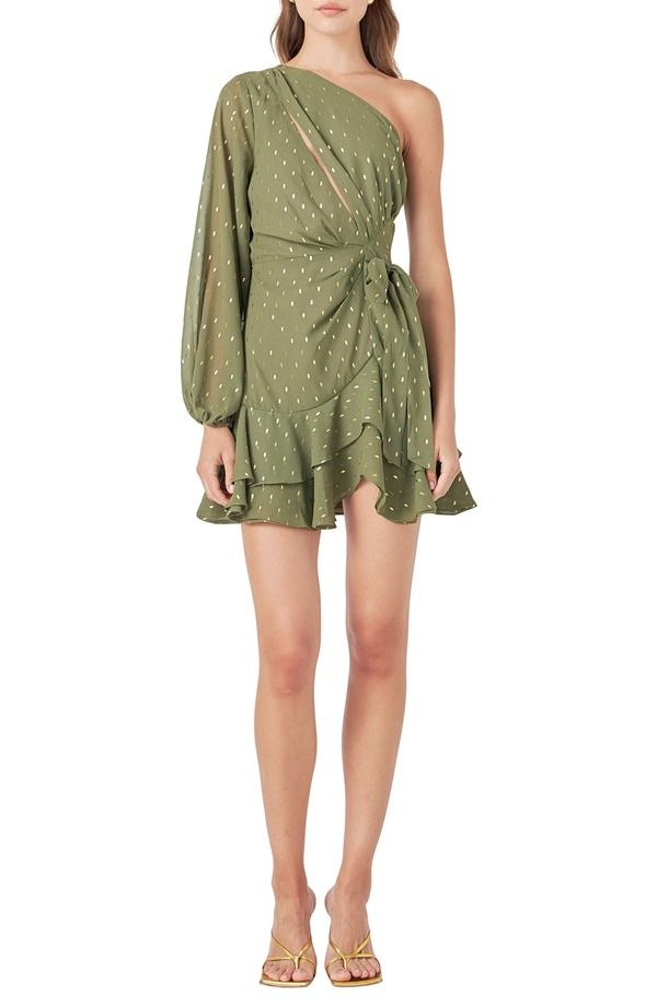 エンドレスローズ レディース トップス ワンピース シフォン ミニ ワンショルダー Endless Rose OneShoulder Chiffon Minidress Olive オリーブ