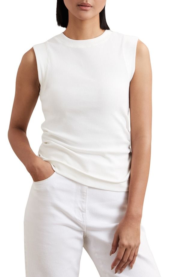 レイス レディース トップス シャツ ギャザー Reiss Trudy Ruched Rib Tank White ホワイト