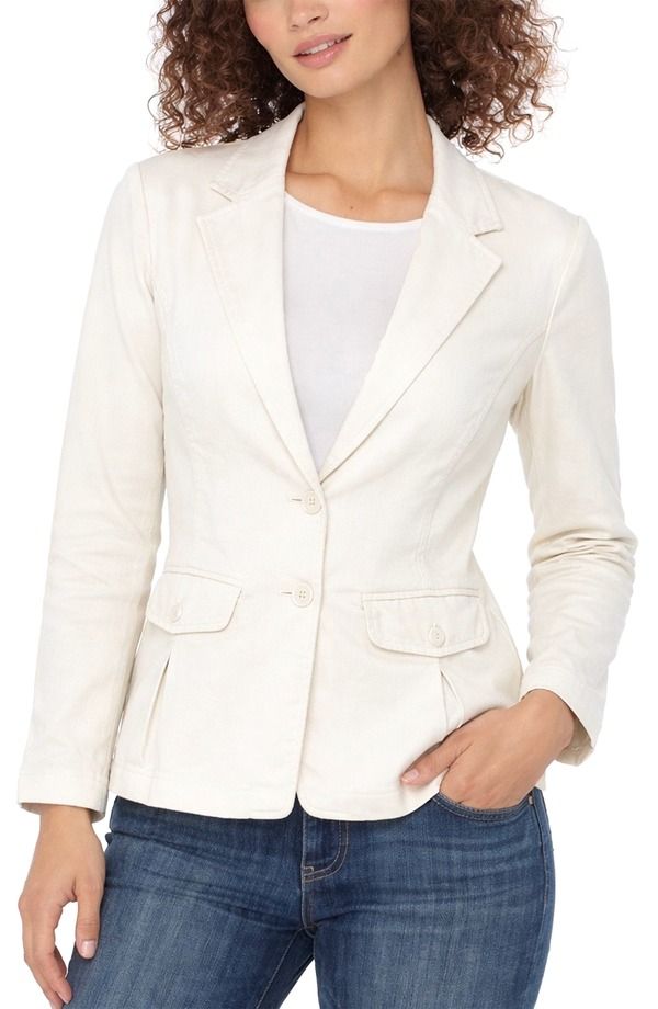 リバプール レディース アウター ジャケット・ブルゾン コットン ブレザー Liverpool Textured Peplum Cotton Blend Blazer Whipped Cream クリーム
