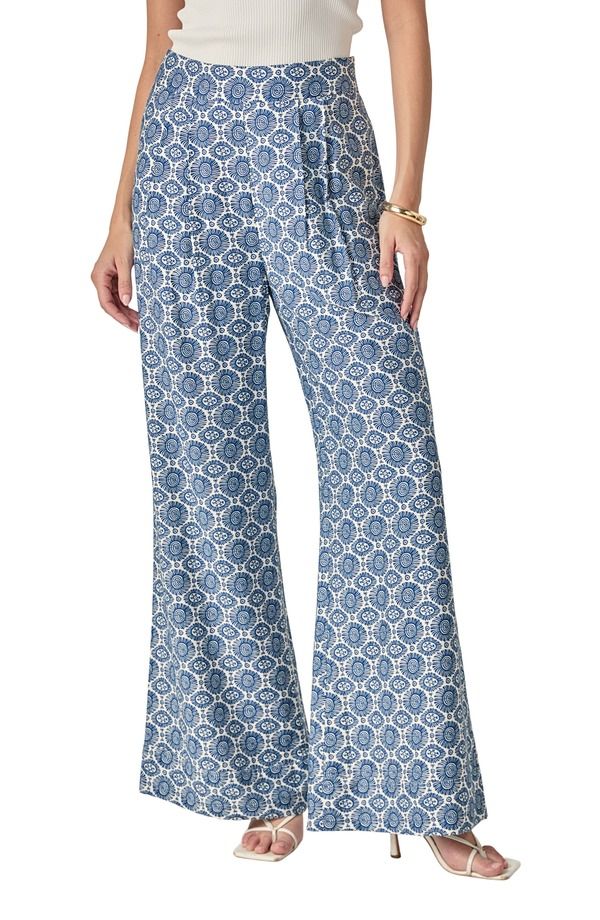 イングリッシュファクトリー レディース ボトムス レギンス ワイドレッグ プリント パンツ English Factory Print Wide Leg Pants Navy Ivory アイボリー