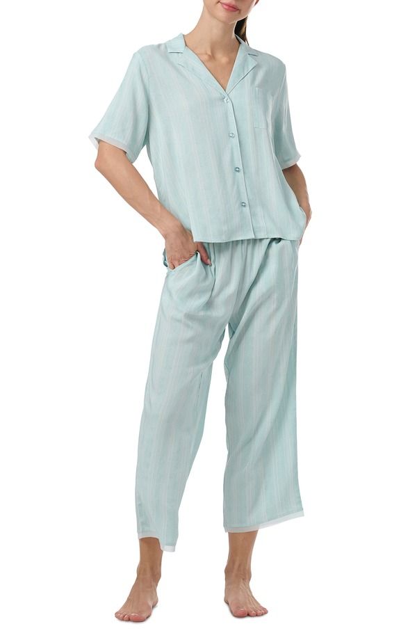スプレンディット レディース アンダーウェア ナイトウェア Splendid Notch Collar Pajamas Dashed Stripe ストライプ
