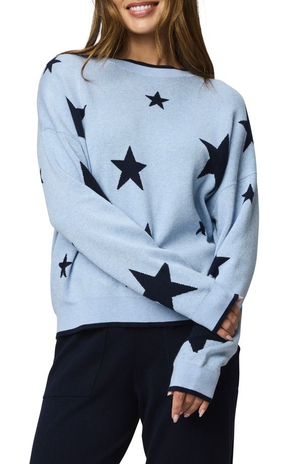 スプレンディット レディース アウター パーカー・スウェット セーター Splendid Silvie Star Sweater Sea Breeze Blue Navy ネイビー
