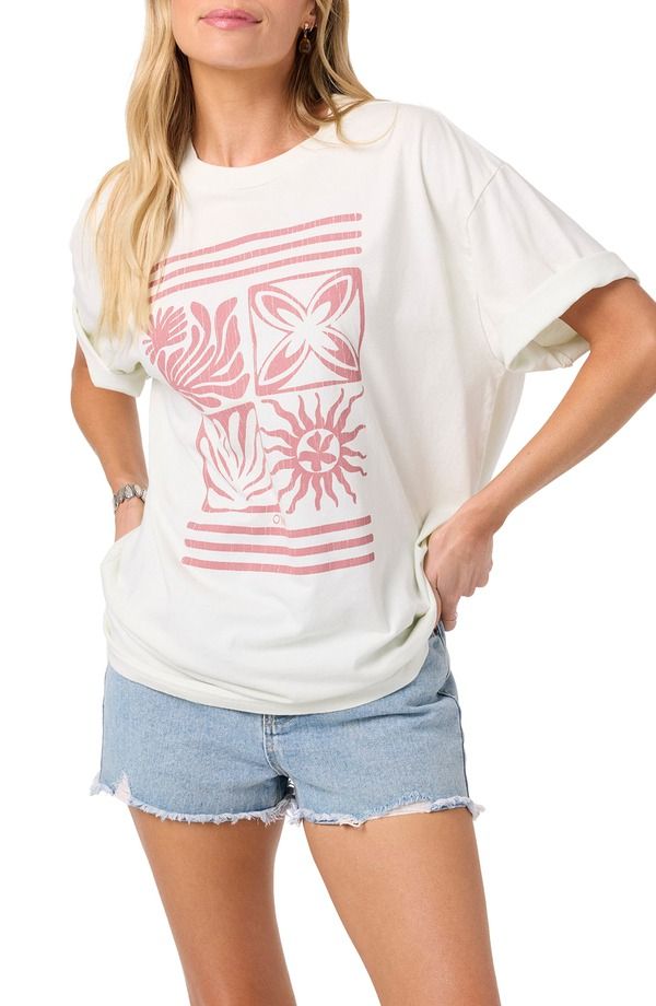 オニール レディース トップス Tシャツ コットン グラフィック ONeill OG Elements Oversize Cotton Graphic TShirt White ホワイト