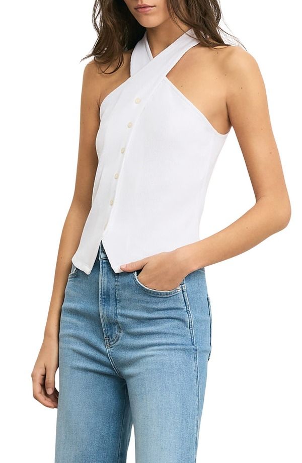 ヴェロニカ ベアード レディース トップス シャツ コットン ホルター Veronica Beard Thea Rib Stretch Cotton Halter Top White ホワイト