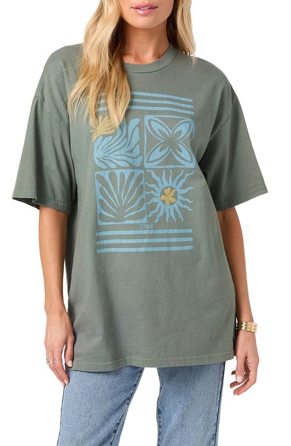 オニール レディース トップス Tシャツ コットン グラフィック ONeill OG Elements Oversize Cotton Graphic TShirt Balsam Green グリーン