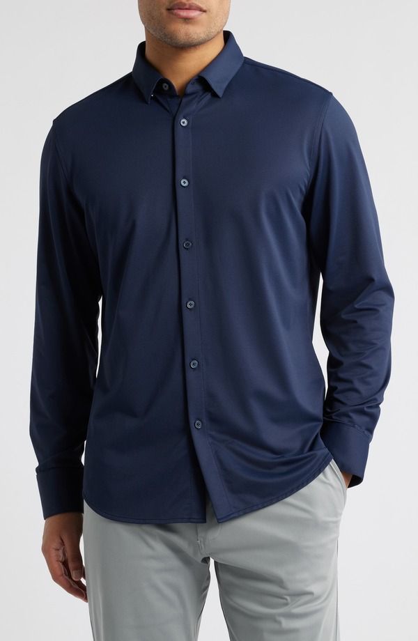 ミズンメイン メンズ トップス シャツ ニット MizzenMain Halyard Trim Fit Solid Textured Knit ButtonUp Shirt Navy ネイビー