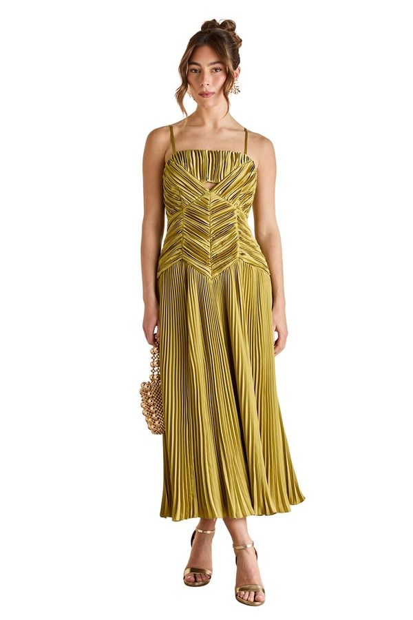 コースト レディース トップス ワンピース プリーツ サテン Coast Pleated Peplum Strappy Satin Dress Olive オリーブ