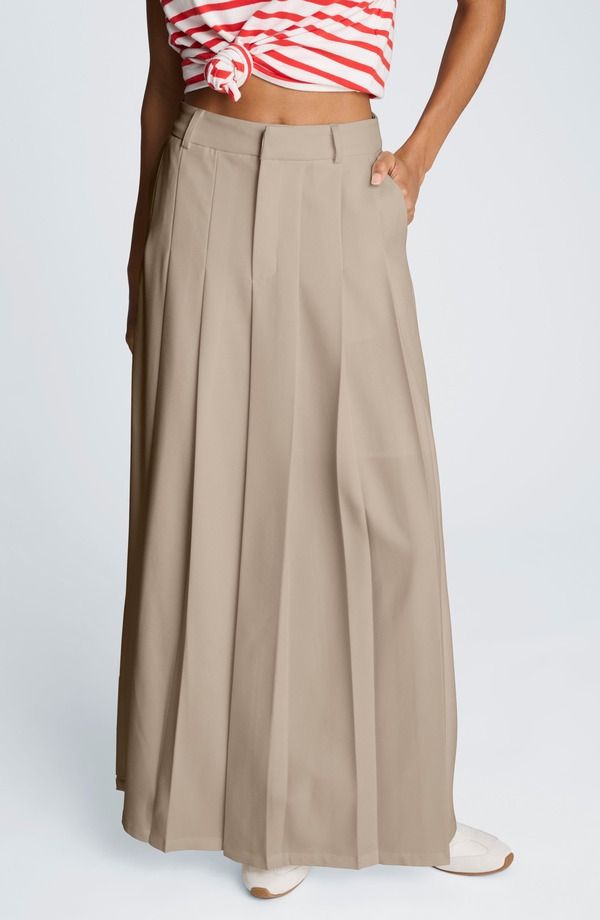 ケネスコール レディース ボトムスカート プリーツ マキシ Kenneth Cole Pleated Stretch Maxi Skirt Burlap