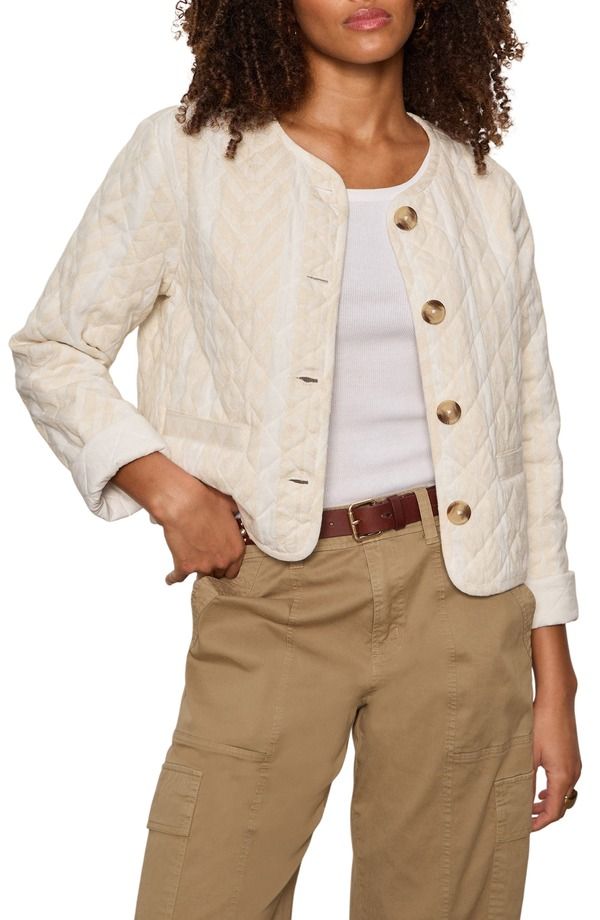 サンクチュアリー レディース アウター ジャケット・ブルゾン キルティング Sanctuary Coco Geo Quilted Jacket Collagen White Stripe ホワイト