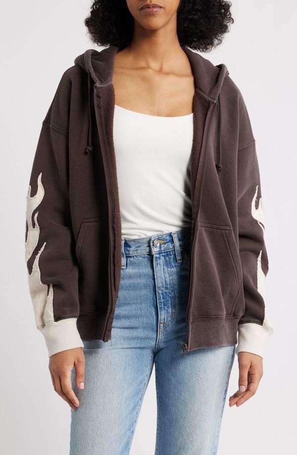 パクサン レディース アウター パーカー・スウェット PacSun Flame ZipUp Hoodie Brown ブラウン