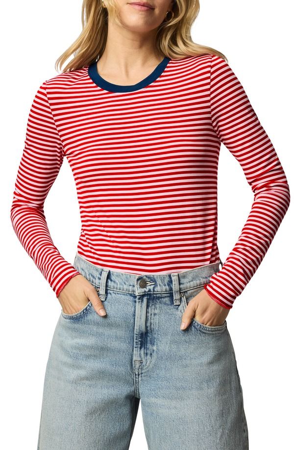 スプレンディット レディース トップス Tシャツ Splendid Stripe Long Sleeve Tee Navy Blue Route White ホワイト