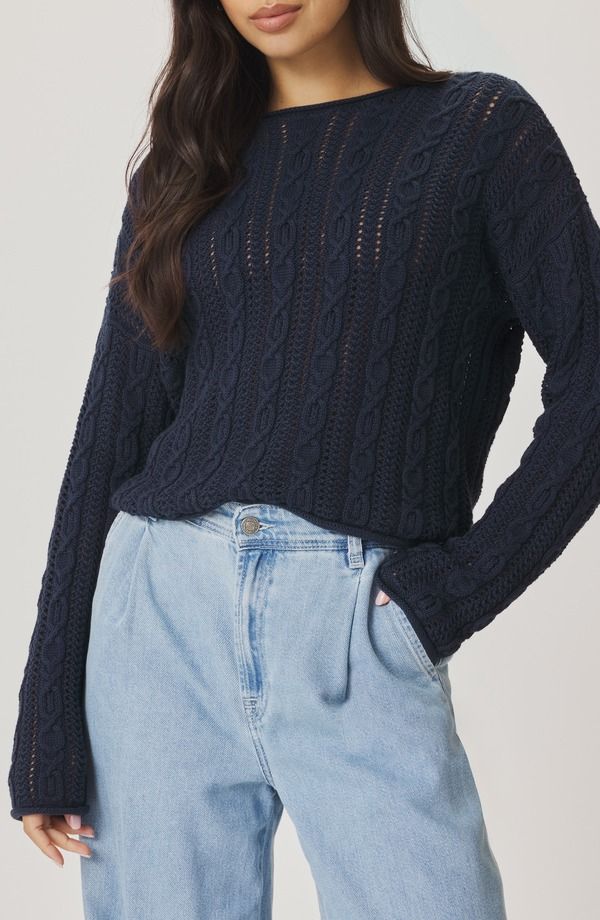 スプレンディット レディース アウター パーカー・スウェット セーター コットン ニット Splendid Brennan Cable Knit Cotton Sweater Navy Blue ネイビー 34,320円