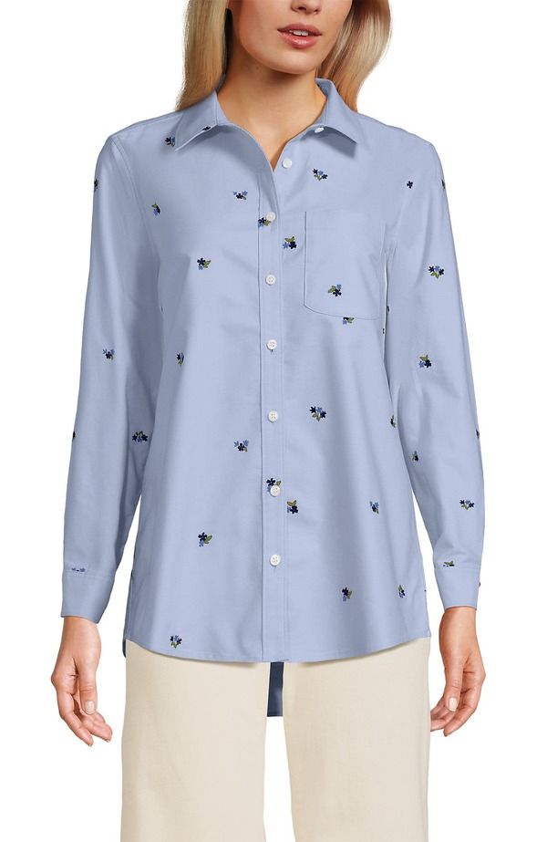 ランズエンド レディース トップス シャツ オックスフォード Lands End Oxford Shirt Soft SkyDeep Sea Floral