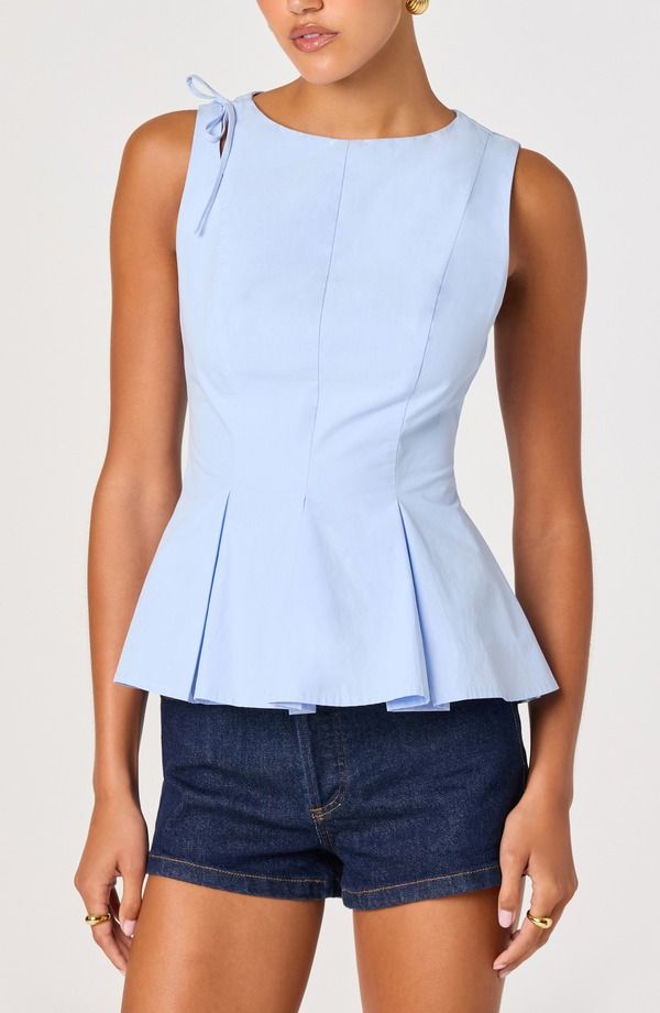 アストール レディース トップス シャツ ノースリーブ ASTR the Label Kalish Sleeveless Peplum Top Blue ブルー