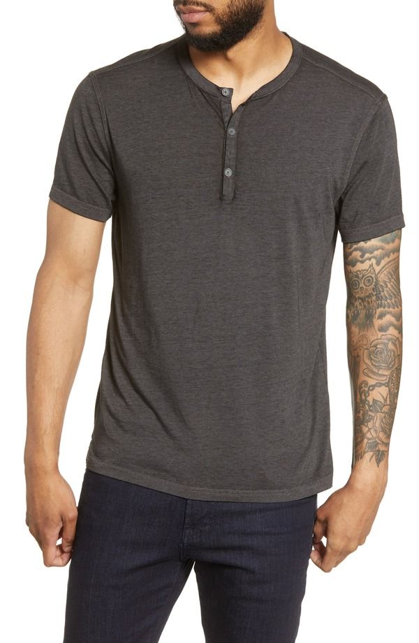 ジョンバルベイトス メンズ トップス Tシャツ レギュラーフィット John Varvatos Regular Fit Henley TShirt Charcoal チャコール