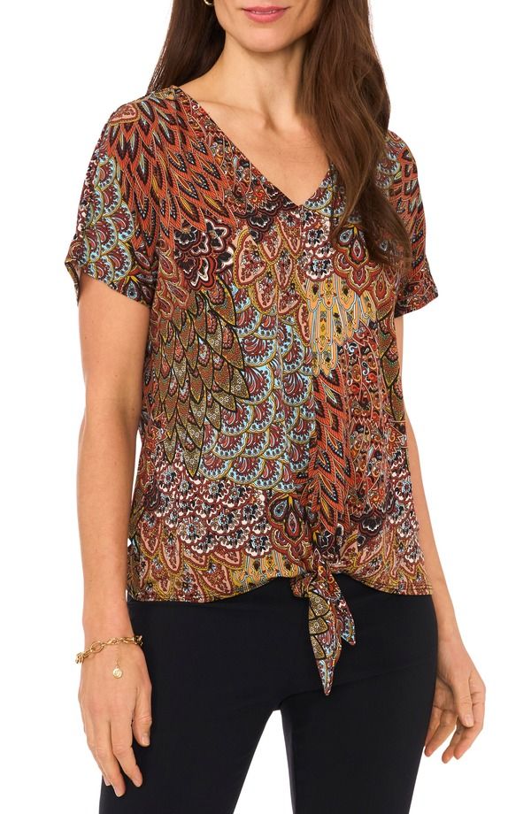 チャウス レディース トップス シャツ Vネック プリント Chaus Paisley Print VNeck Top Spice Red 620 レッド