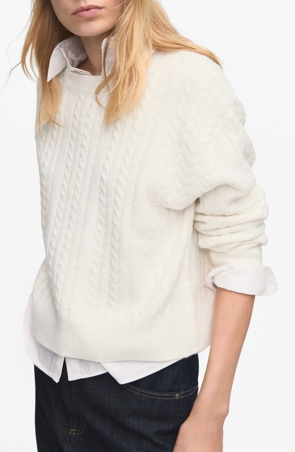 マンゴ レディース アウター パーカー・スウェット クルーネック セーター MANGO Cable Stitch Crewneck Sweater Ecru エクリュ