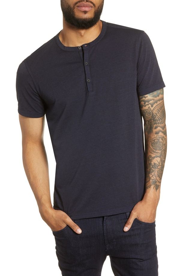 ジョンバルベイトス メンズ トップス Tシャツ レギュラーフィット John Varvatos Regular Fit Henley TShirt Navy ネイビー