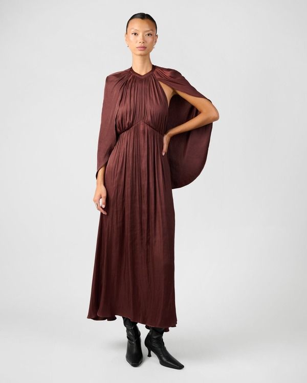 ウィ ウォー ワット レディース トップス ワンピース ケープデザイン ミディ キャップ ケープ ホルター WeWoreWhat Halter Cape Midi Dress Cherry