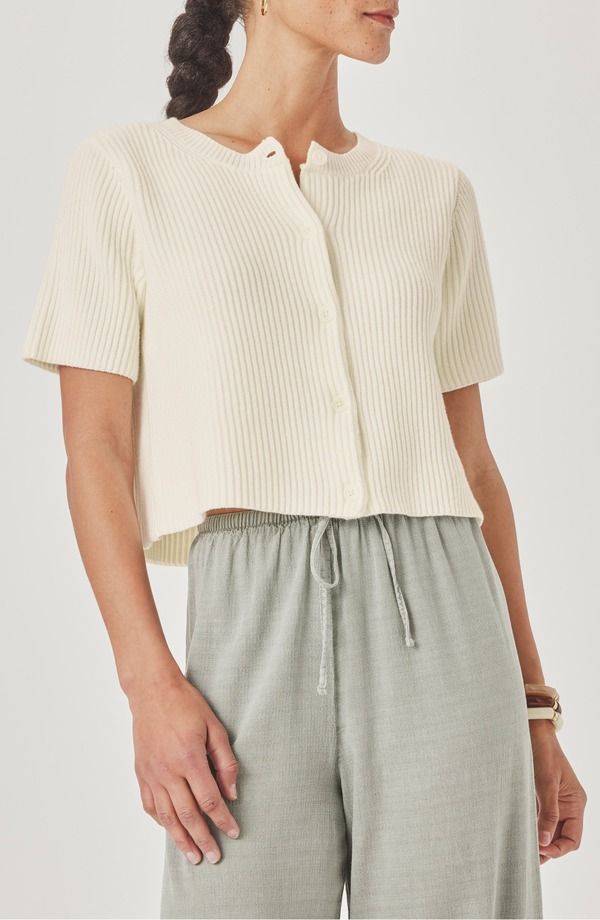 スプレンディット レディース アウター パーカー・スウェット カーディガン Splendidelilah Crop Rib Cardigan Shell White ホワイト