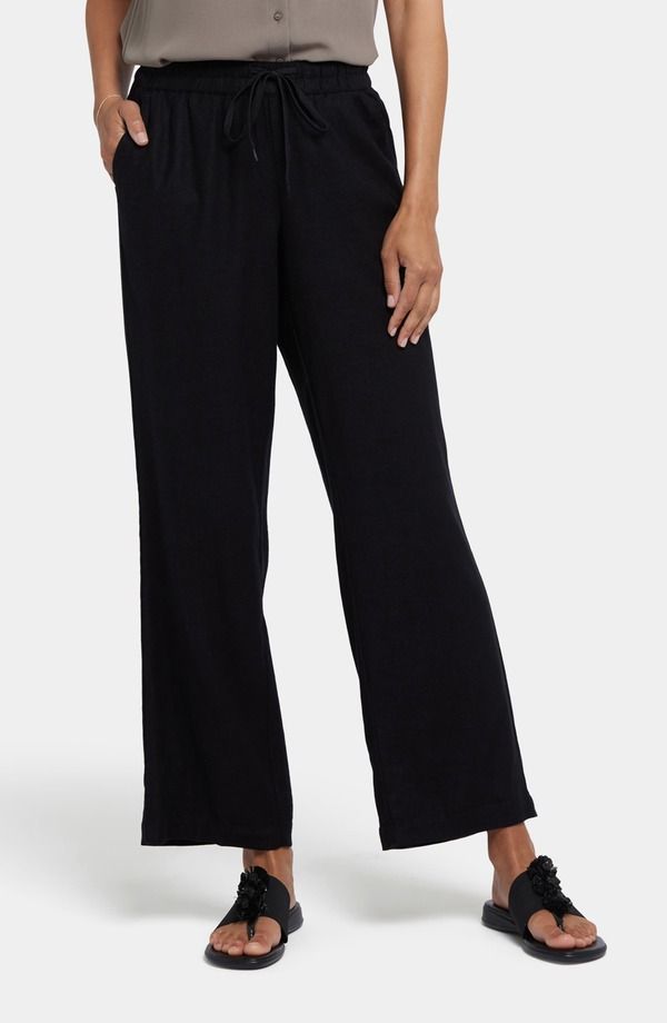 エヌワイディージェイ レディース ボトムス レギンス パンツ リネン NYDJ Relaxed Tie Waist Linen Blend Pants Black ブラック