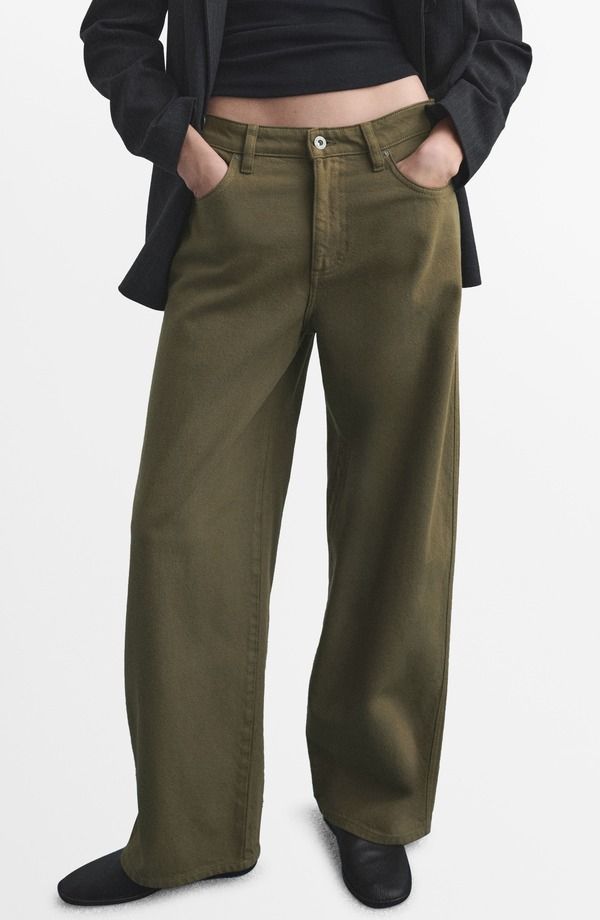 マンゴ レディース ボトムス デニムパンツ ローライズ ジーンズ MANGO Low Rise Balloon Jeans Khaki Green グリーン