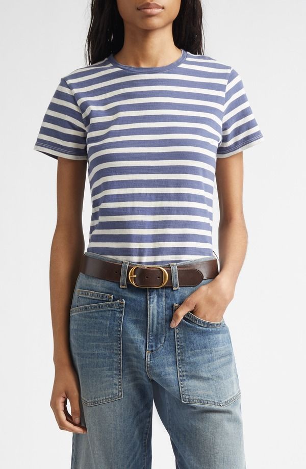 ニリロータン レディース トップス Tシャツ クルーネック Nili Lotan Lana Crewneck TShirt French Blue Off White Stripe オフホワイト