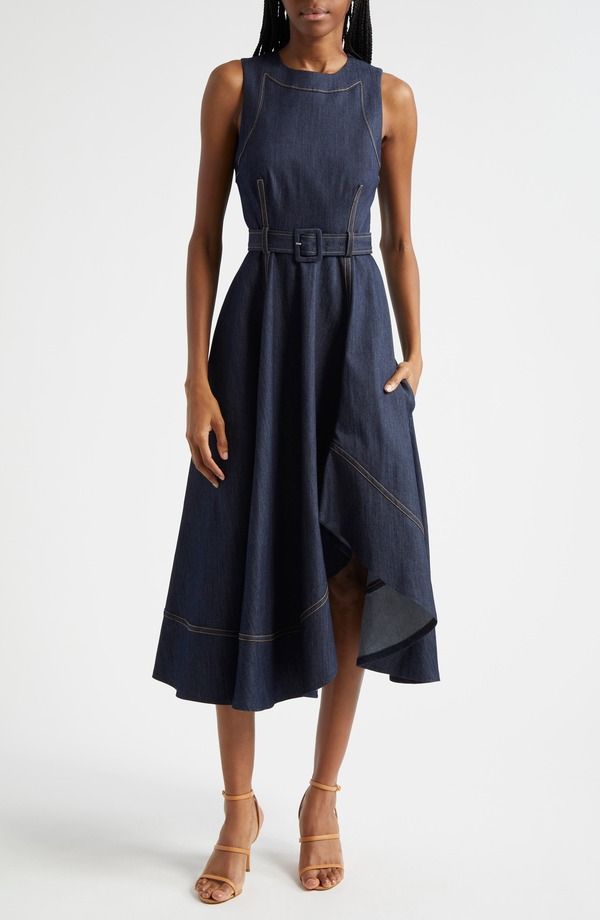 サンク セプト レディース ボトムス デニムパンツ ノースリーブ Cinq Sept Zelda HighLow Sleeveless Denim Dress Indigo インディゴ
