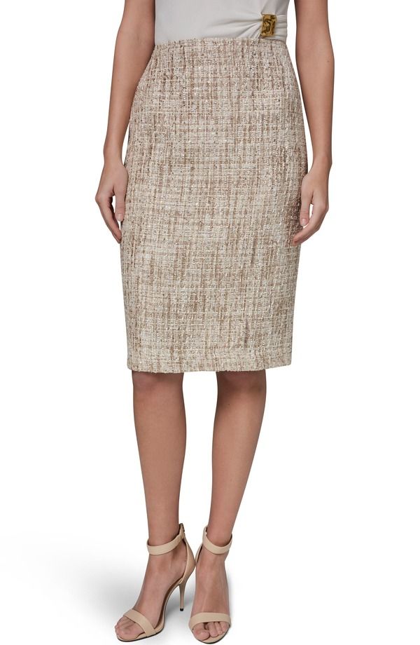ダナ キャラン ニューヨーク レディース ボトムスカート ツイード スパンコール Donna Karanew York Sequin Tweed Pencil Skirt Beige Dark Creamulti クリーム