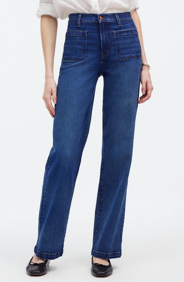 メイドウェル レディース ボトムス デニムパンツ ワイドレッグ ジーンズ Madewell Emmett Patch Pocket Wide Leg Jeans Allentown Wash