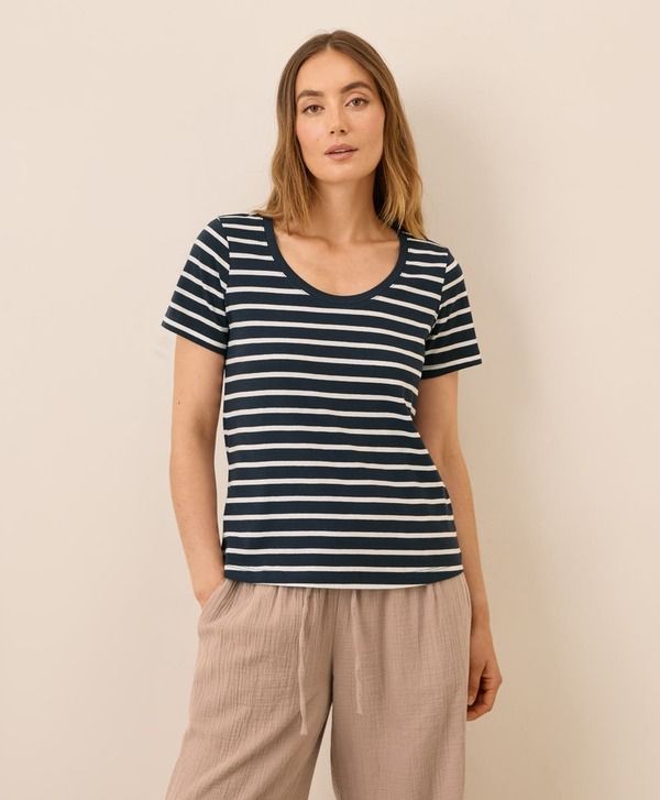 パクト レディース トップス Tシャツ コットン Pact Organicotton Softspun Scoop Neck Tee Monterey Stripe ストライプ