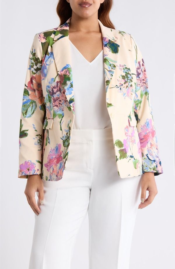 タハリエーエスエル レディース アウター ジャケット・ブルゾン フラワー柄 ブレザー フラワー Tahari ASL Floral OneButton Blazer Sand Peach ピーチ