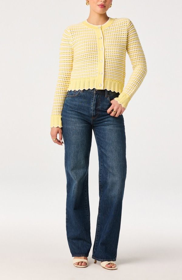 アストール レディース アウター パーカー・スウェット カーディガン ASTR the Label Karly Open Stitch Cardigan Off White Yellow オフホワイト