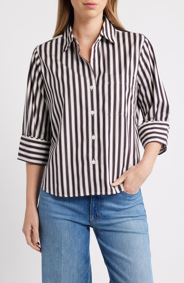 メイドウェル レディース トップス シャツ Madewell EasyNeck Poplin ButtonUp Shirt Purple Black And White Stripe ホワイト