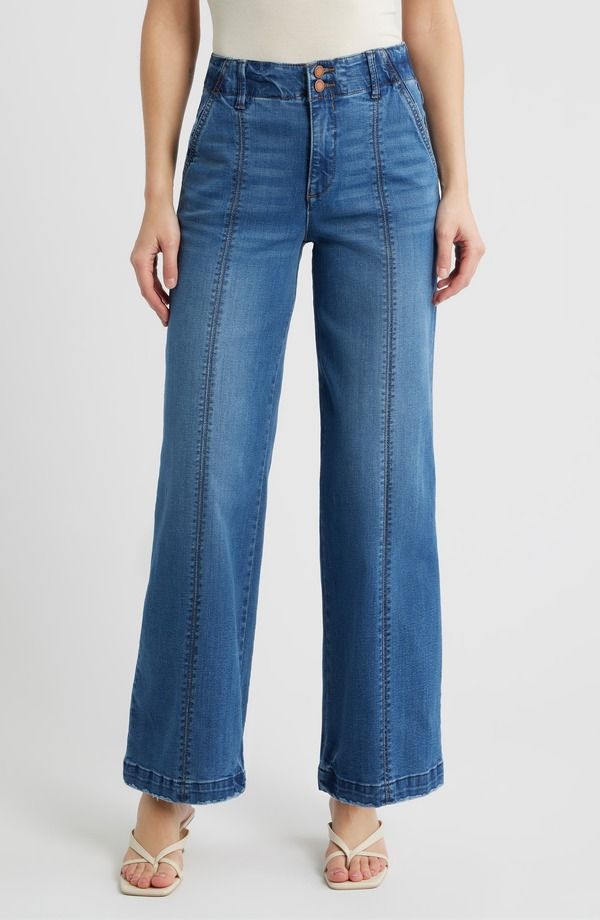 ウィットウィズダム レディース ボトムス デニムパンツ ワイドレッグ ジーンズ Wit Wisdom Emma Skyriseamed Wide Leg Jeans Mid Blue Artisanal ブルー