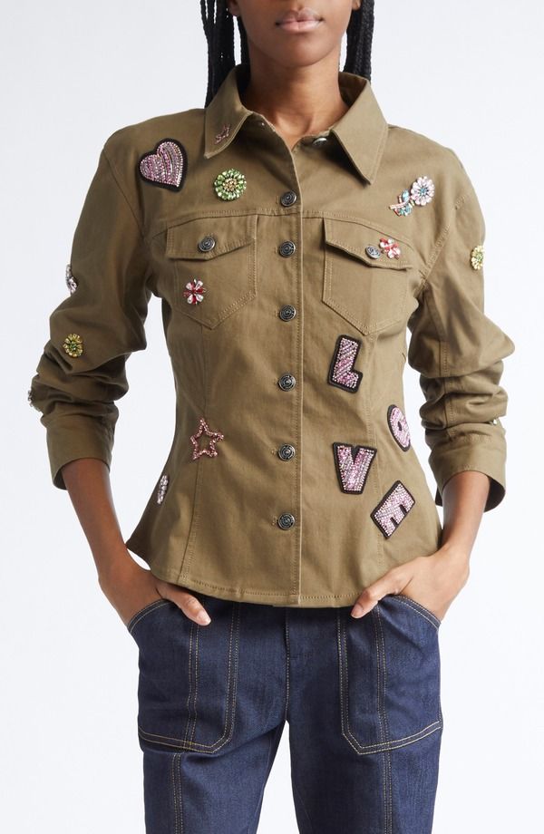 サンク セプト レディース アウター ジャケット・ブルゾン ギャザー Cinq Sept Love Appliqu Ruched Sleeve Jacket Dark Olive Multi オリーブ