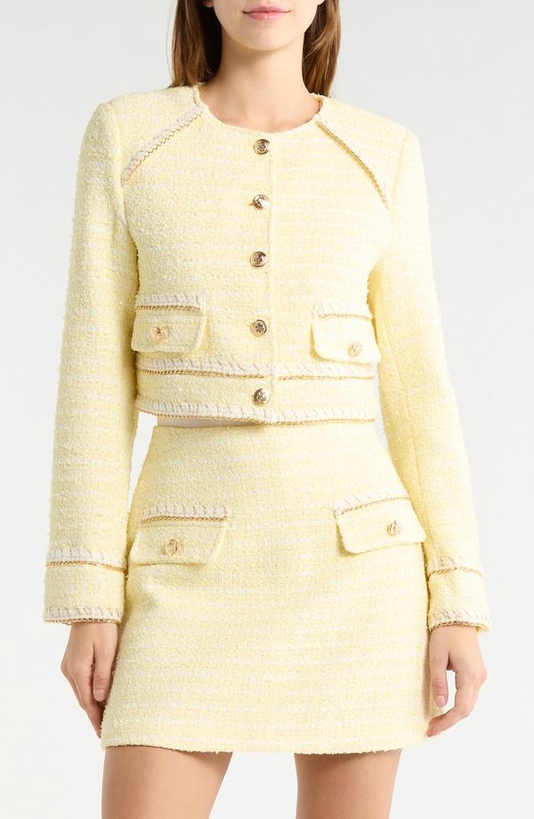 アヴェックレフィーユ レディース アウター ジャケット・ブルゾン トール ツイード Avec Les Filles Metallic Tweed Crop Jacket Light Yellow イエロー