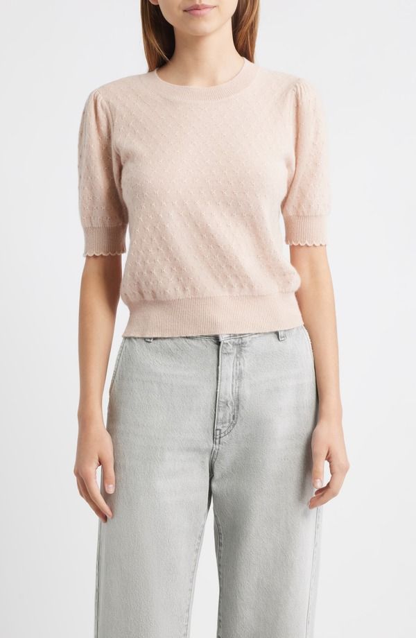 フレーム レディース アウター パーカー・スウェット セーター FRAME Puff Sleeve Pointelle Cashmere Sweater Pink Sand ピンク 44,720円